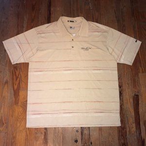 Nike Tiger Woods Collection Fit Dry Tan Striped Fallen Oak Golf Button Shirt XL
